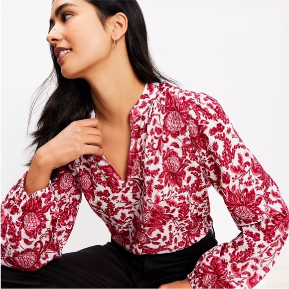 Loft Night Bloom V-Neck Blouse - Picture 2 of 3